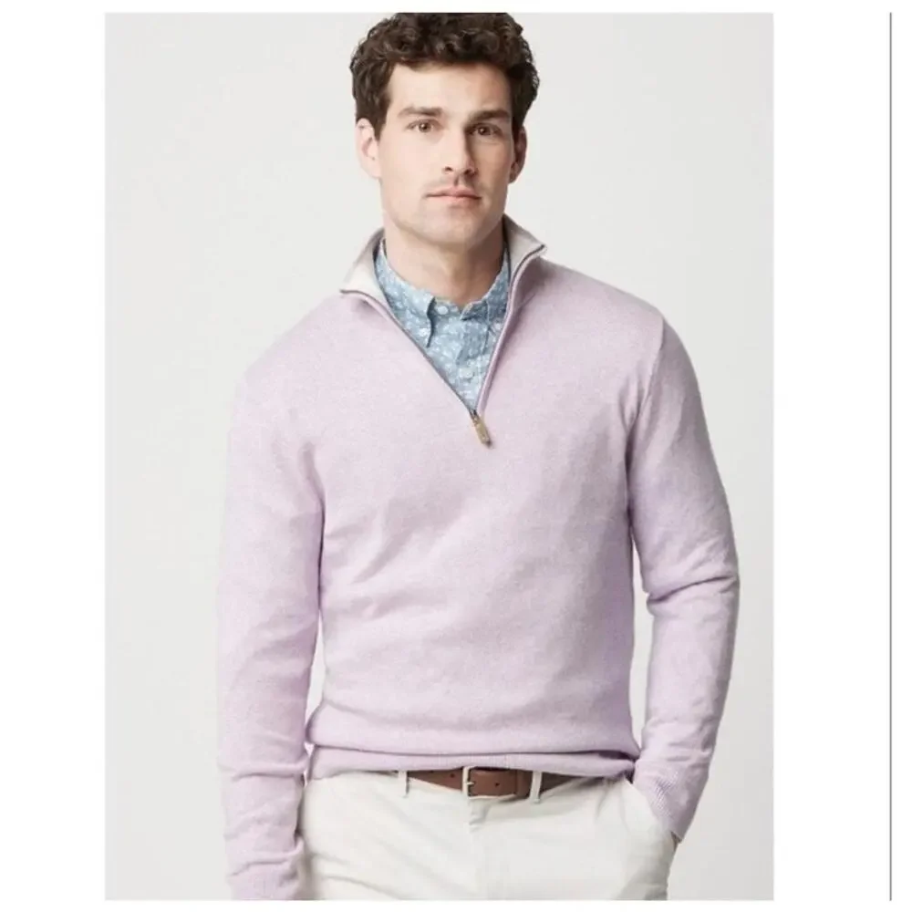 NWT J. Crew Men's Cotton Quarter-Zip Heather Light Purple Wisteria  S